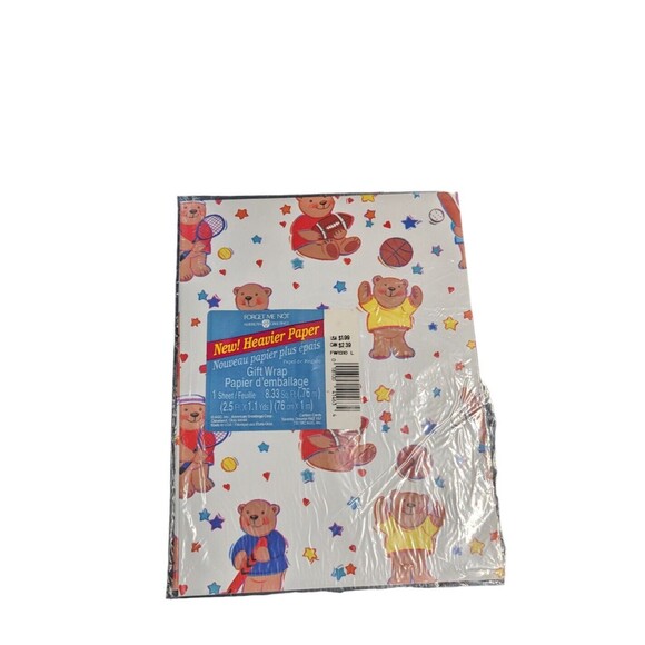 Vintage Forget Me Not Gift Wrap Paper Bears Sports Kids 2.5 Ft x 1.1 Yds - Picture 1 of 3